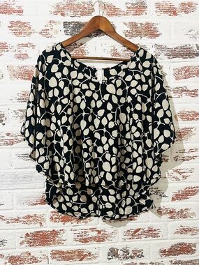 Minx USA Blouse High Low Leaf Print Kaftan Poncho Style Flowy Sz S